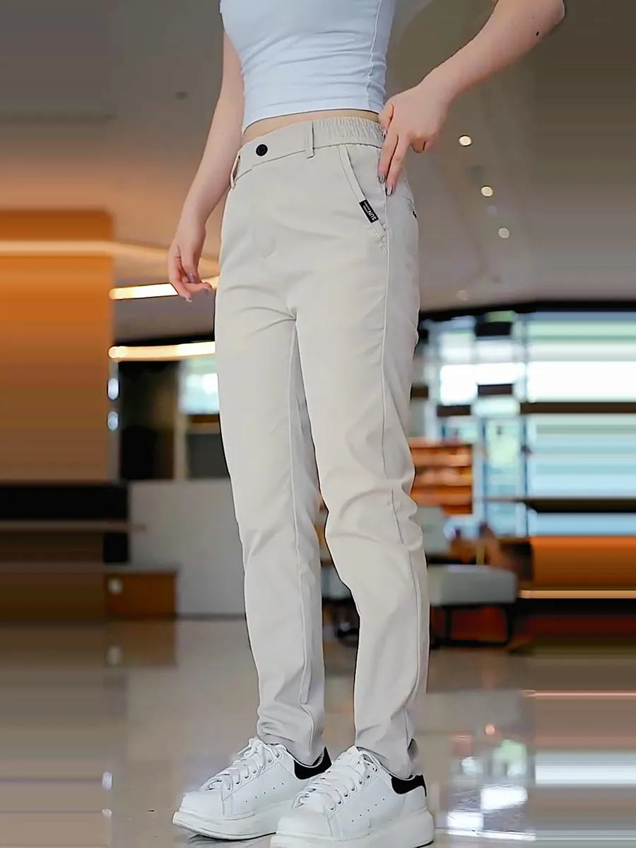 여름 얇은 남성 캐주얼 바지 트윌 원단 신축성 허리 비즈니스 슬림 스트레이트 카키 치노 워크 트라우저 남성 브랜드 의류
