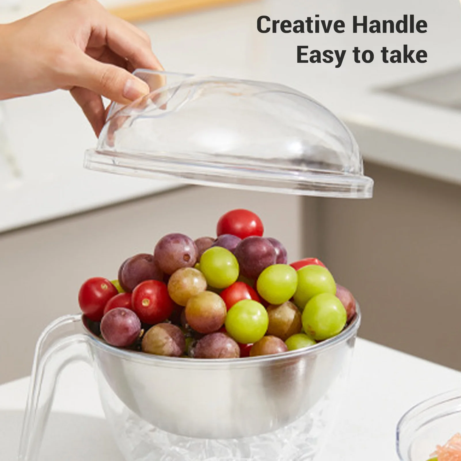 Iced Salad Bowl with PC Transparent Lid Stainless Steel Slanted Chilled Salad Bowl for Fruit Vegetable Chilled Salad Bowl