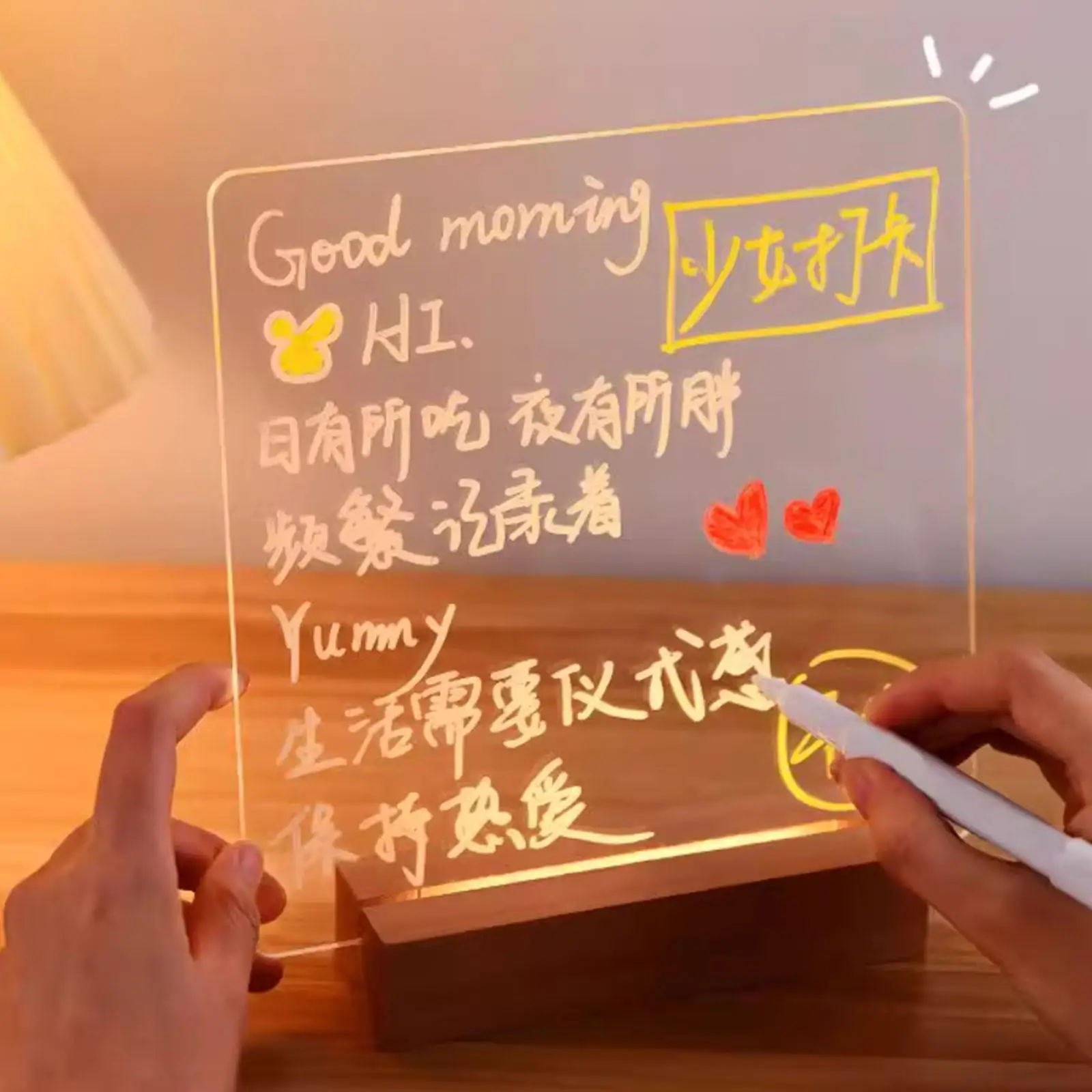 Acrylic Drying Erase Board Bright LED Light Display Planner Board Handwriting Desktop DIY Lamp for TV Cabinet Office Dining Room