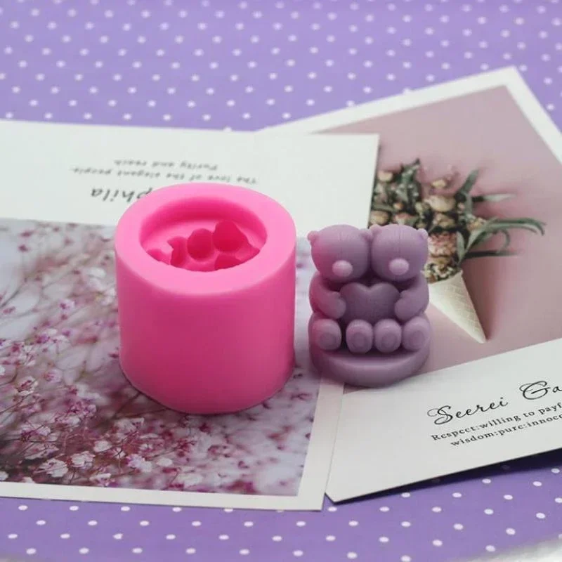3D 입체 곰 실리콘 캔들 몰드 케이크 초콜릿 몰드 석고 아로마 테라피 몰드, DIY 작은 동물 실리콘 몰드