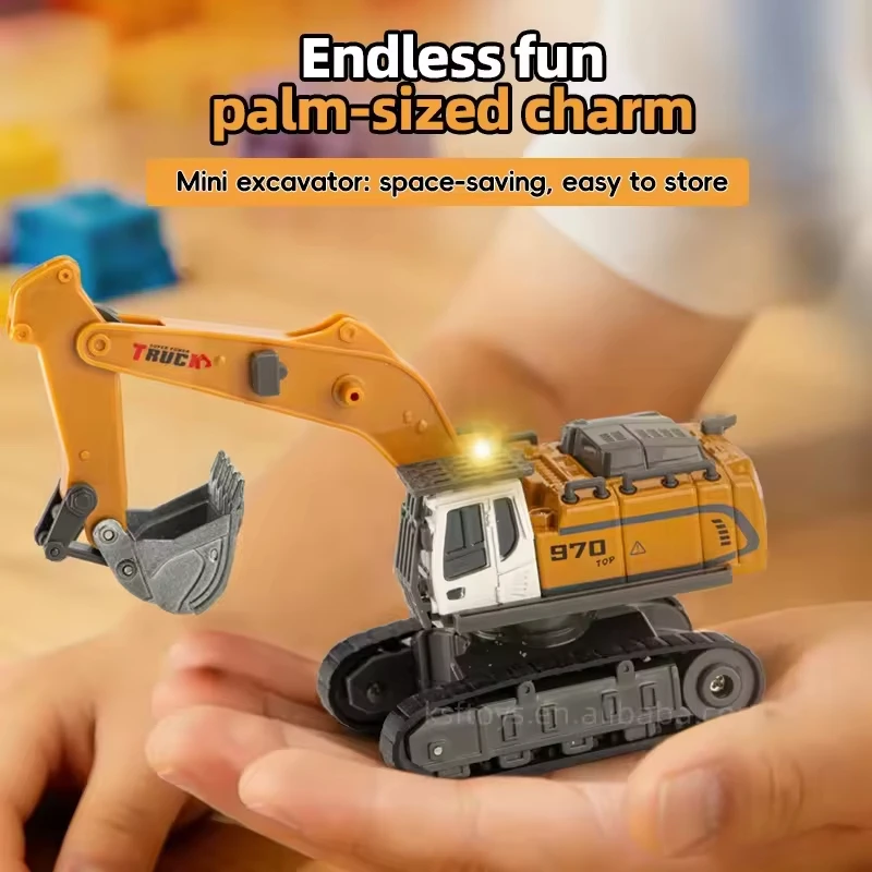 1:64 RC 굴삭기 덤프 모델 미니 합금 원격 제어 장난감 조명 및 사운드 시뮬레이션 건설 차량 어린이용 선물 장난감