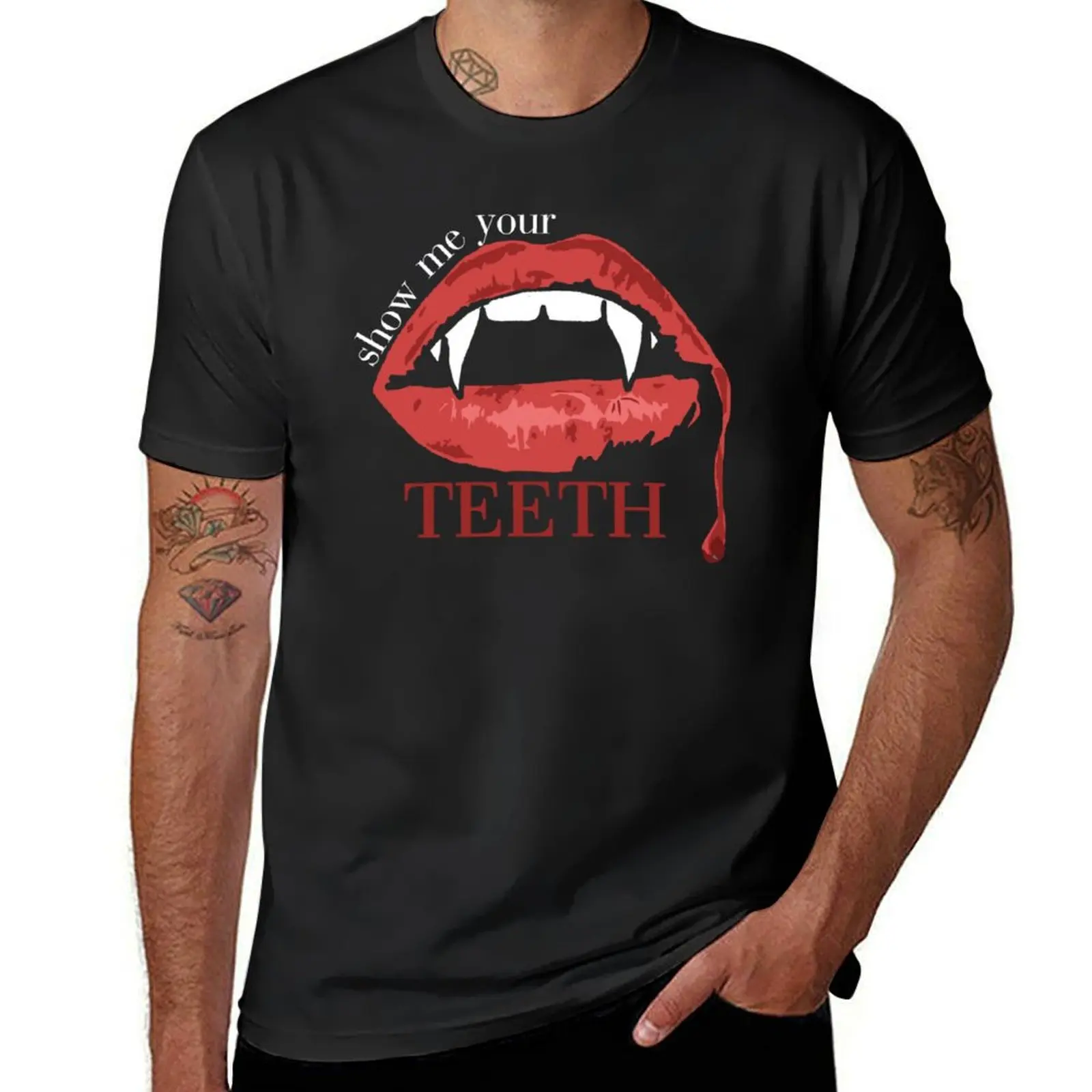

show me your teeth T-Shirt vintage plus size tops funnys anime clothes mens graphic t-shirts funny