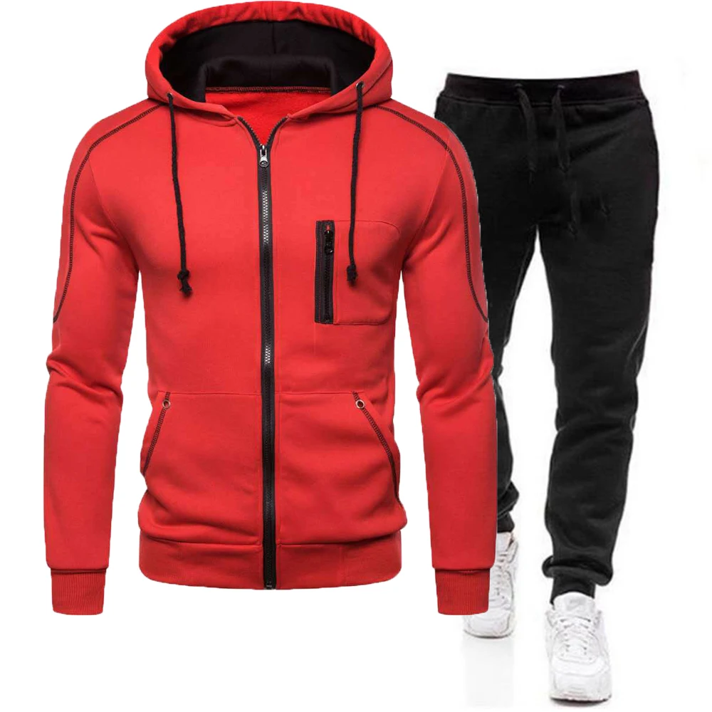 Autumn Winter European American Solid Color Fleece Sweater Pants Men's Casual Zipper Sports Hat Set