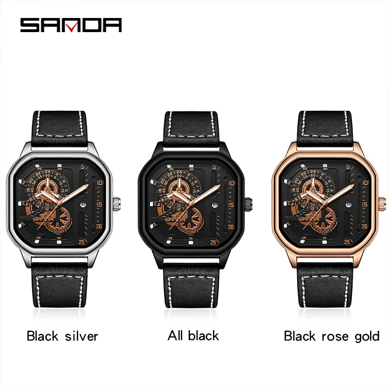 SANDA Fashionable Square Dial Design Quartz Mens Watches Top Brand New Men Casual Watch 3ATM Waterproof Relogio Masculino 7038