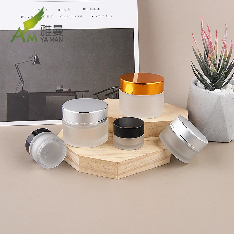 

10PCS/Lot Frosted Glass Cream Jar Gold/Silver/Black Metal Cap Face/Hand Mask Lotion Pots Bottle Refillable Container Skincare