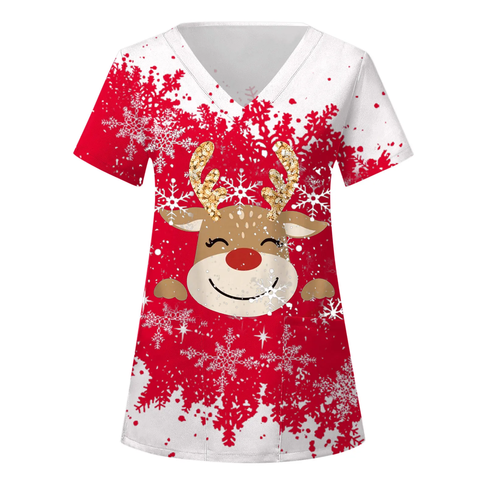 

Женская униформа медсестры с рождественским принтом оленей, скрабы, топы, стоматология, медицинские комбинезоны, аптека, лаборатория, домашние животные, медицинская униформа