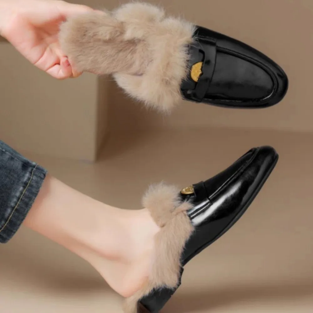 Autumn and Winter New Outwear Baotou Fur Slippers for Women's Genuine Leather Rabbit Hair Lazy Man Flat Bottom Half Trailer 4
