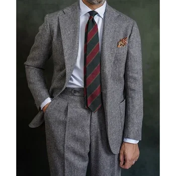 Abito a spina di pesce da uomo Abito a due pezzi Abito da uomo elegante Pantaloni Set Abito casual Abbigliamento da uomo Pantaloni da uomo Festa di Halloween