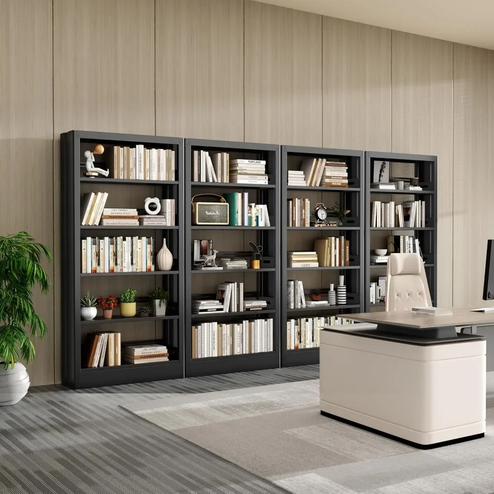 5-Tier Bookcase with Adjustable Storage Shelves, Metal Bookshelf with Book Stopper, Bookcase Shelf for Library, Office 4