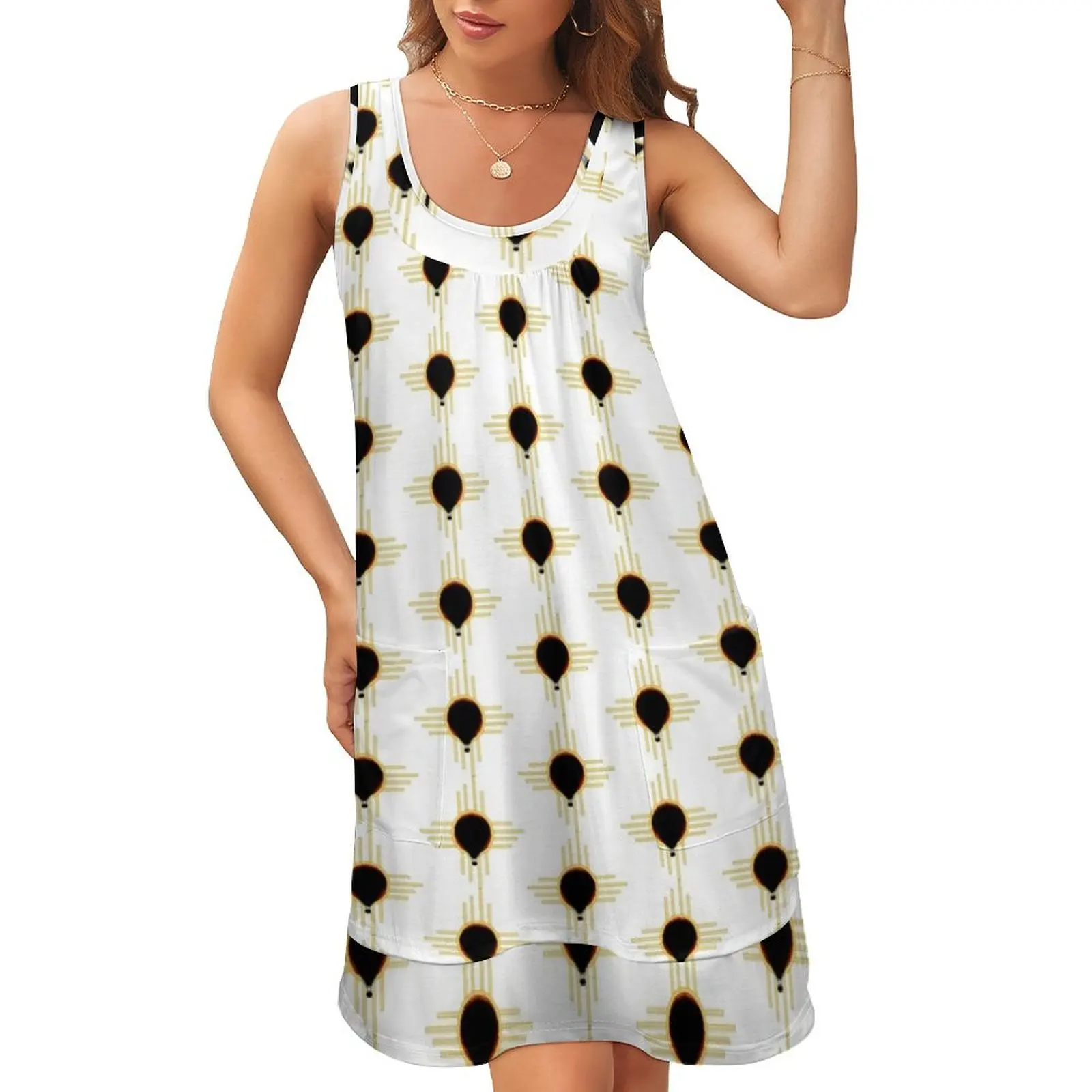 여성용 벌룬 이클립스 민소매 U넥 페이크 투피스 원피스, 파티 드레스, 럭셔리 드레스