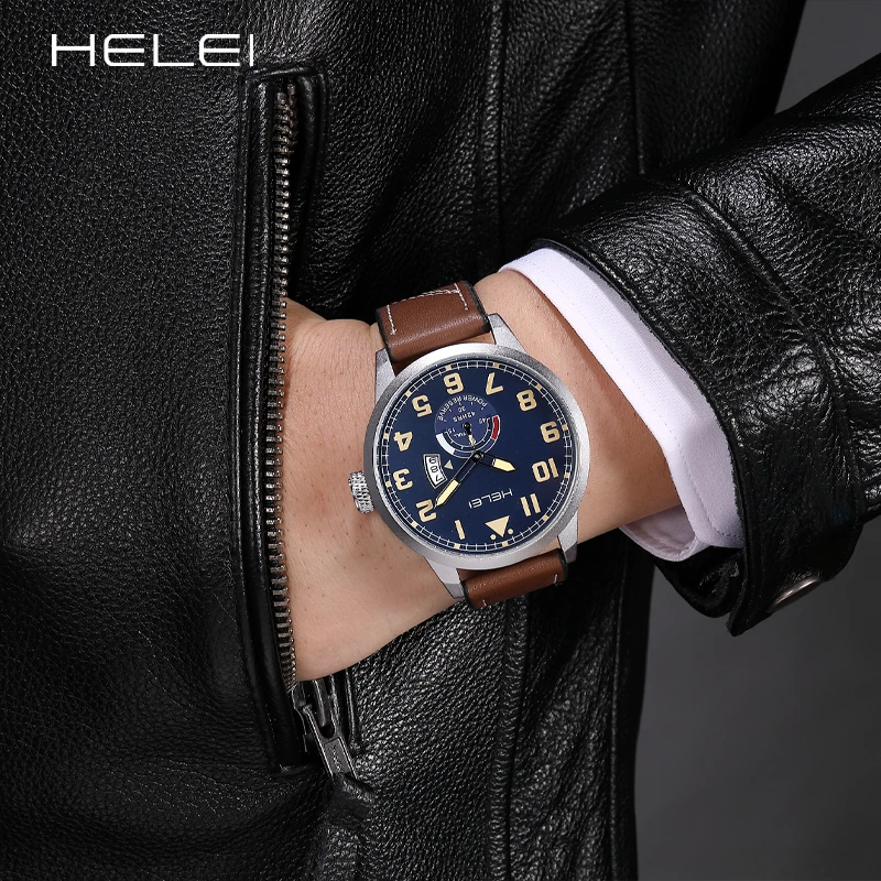 HELEI2024 Brand Simple Watch Men's Quartz Watch Waterproof Quartz Watch Leather Strap Fashion Quartz Wristwatch Gift For Men