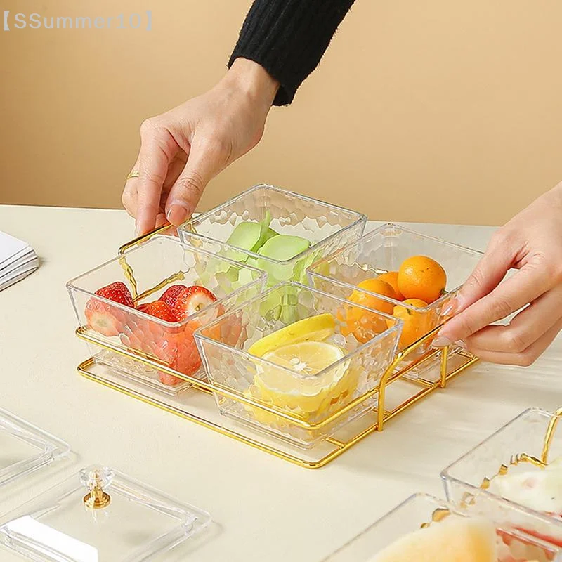 Enhanced Transparent Covered Snack Tray - 2/4 Grid Food & Nut Holder