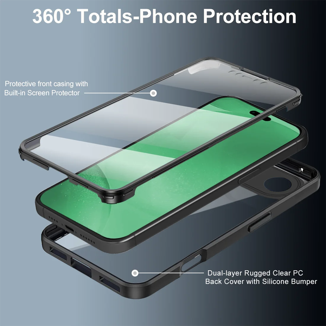 Full Cover Shockproof Clear Case with 360° Front and Back Protection