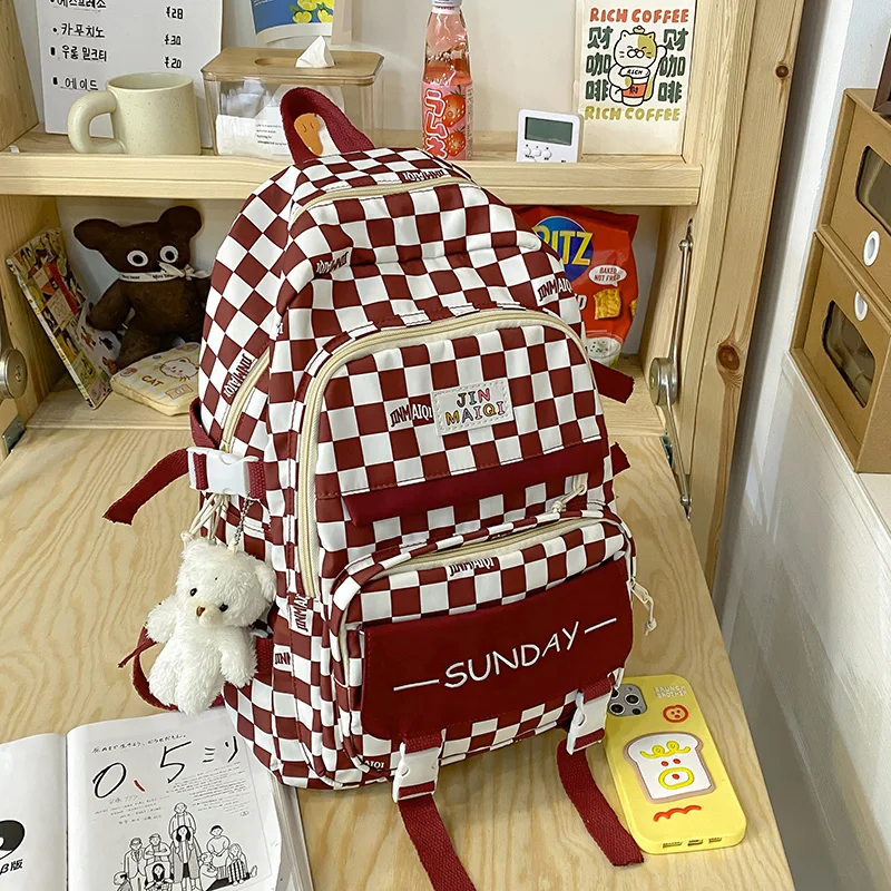 

Schoolbag For girls Junior High High appearance level large capacity Grid 2022 new elementary school Laptop Book Pack backpack