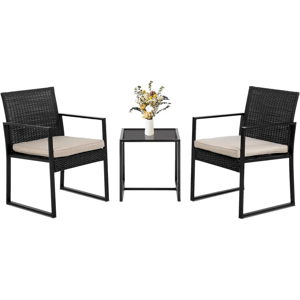 Furniture 3-piece Set Chairs, Outdoor Rattan Dialogue Set Backyard Porch Swimming Pool Lawn Chairs