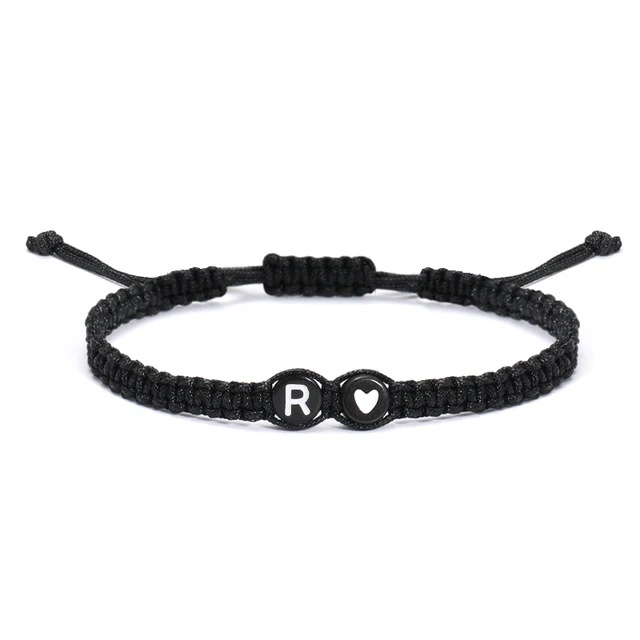 26 lettres initiales coeur Bracelets à la main réglable A-Z nom tressé Bracelets pour femmes hommes amitié bijoux
