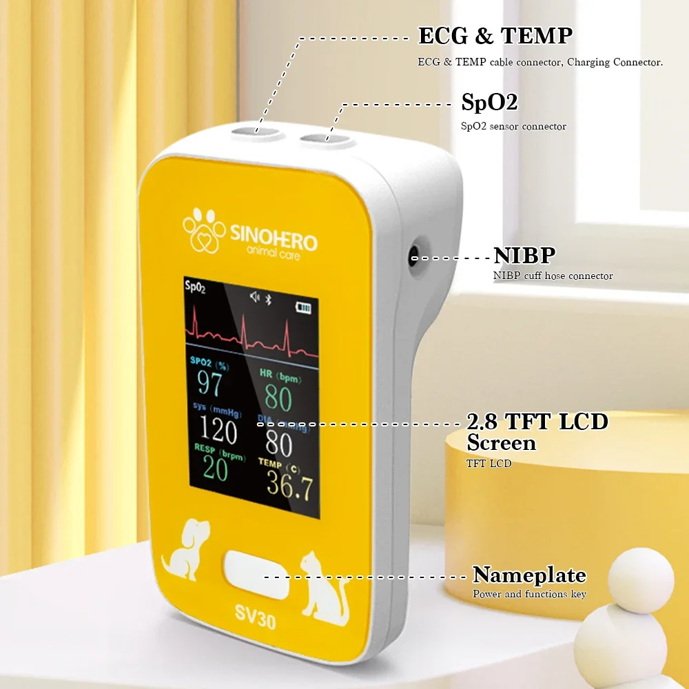Veterinary Monitor Pulse Oximeter Portable Handle Multiple Vital Signs 6 Paramet
