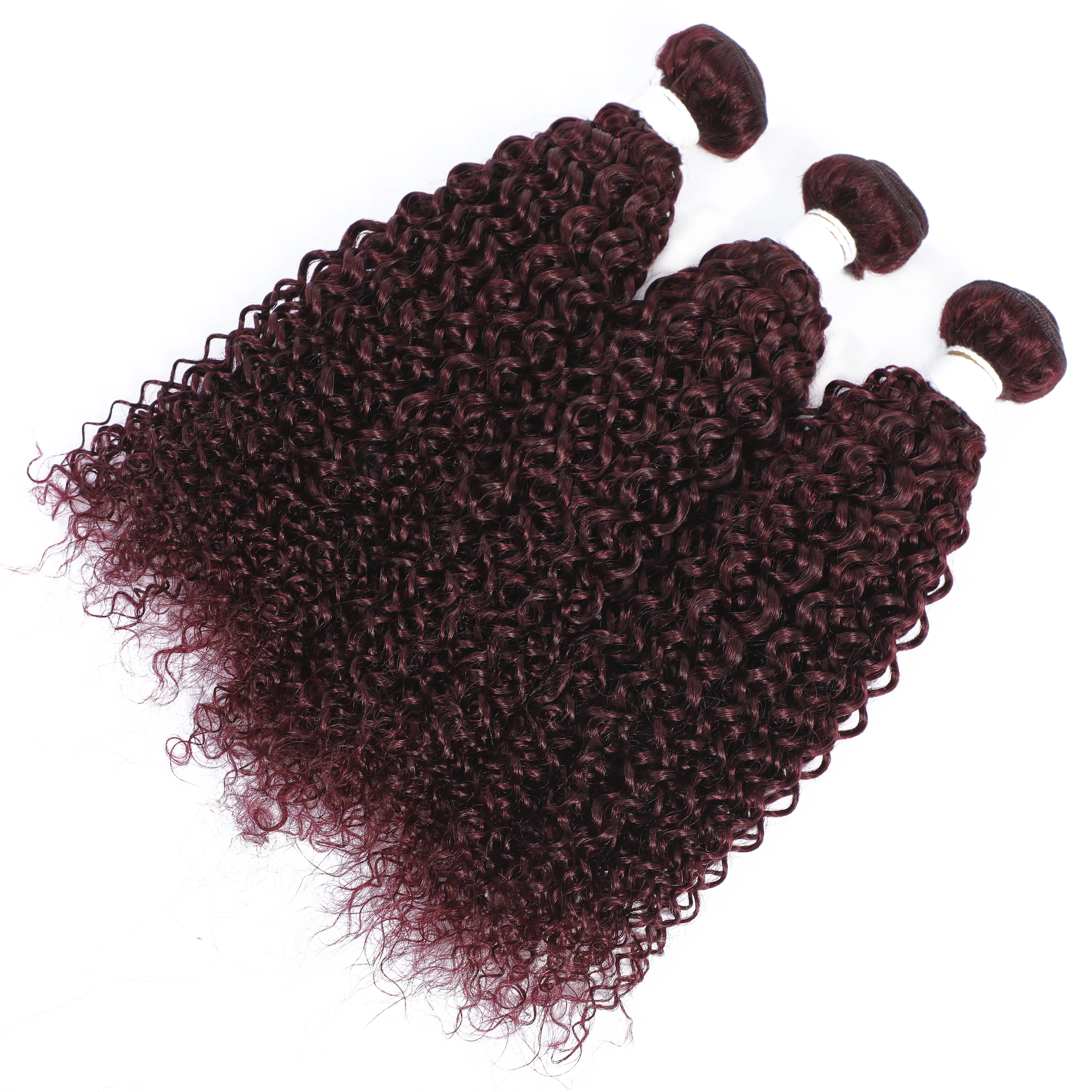 Brazilian Kinky Curly Human Hair Bundles 99J/Burgundy Red Brown Human Hair Weave Bundles Remy Hair Extensions 1/3/4PCS KEMY