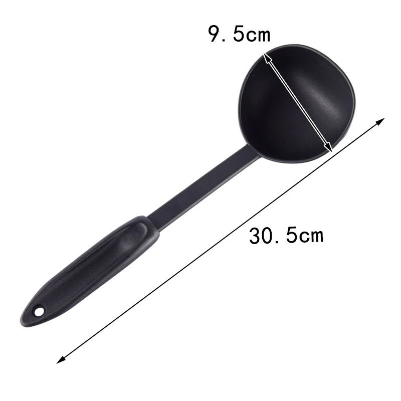 High Quality Kitchen Soup Spoon Cookware Ladle Plastic Spoon Black Color Cooking Ladle For Serving Soup Utensil Tools Tableware images - 6