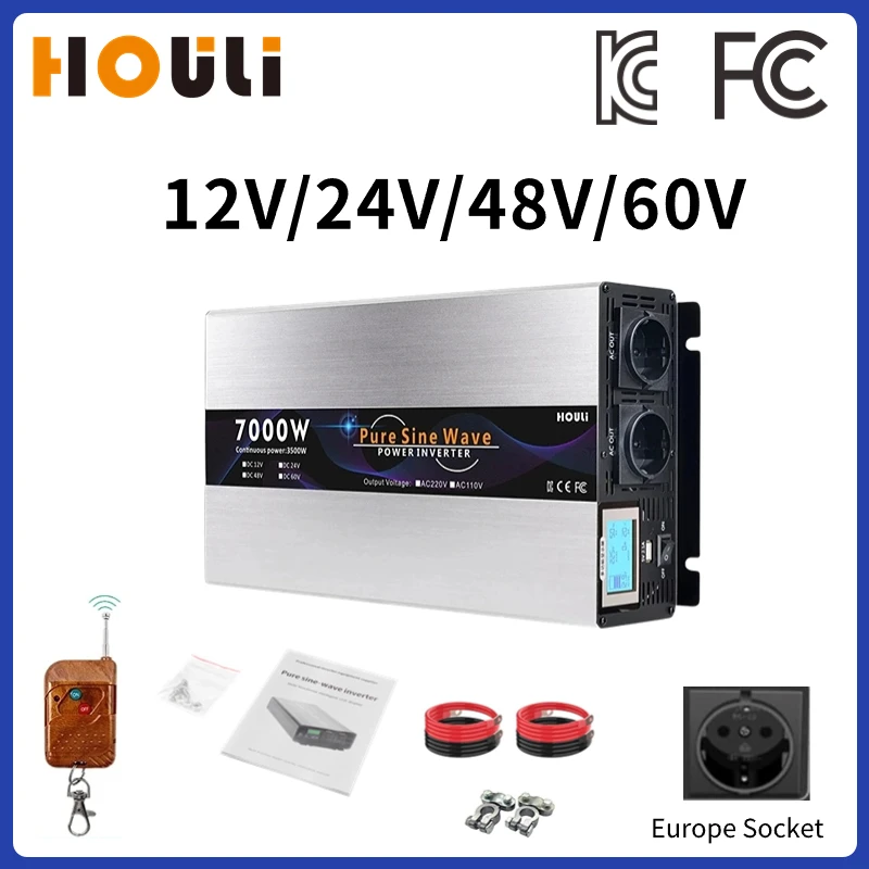 Houli Inversor 4000W 5000W 6000W 7000W Onda Pura 60Hz Inverter 12V 24V 48V 60V Convertiseur Dc A Ac Onduleur Inwerter Off Grid