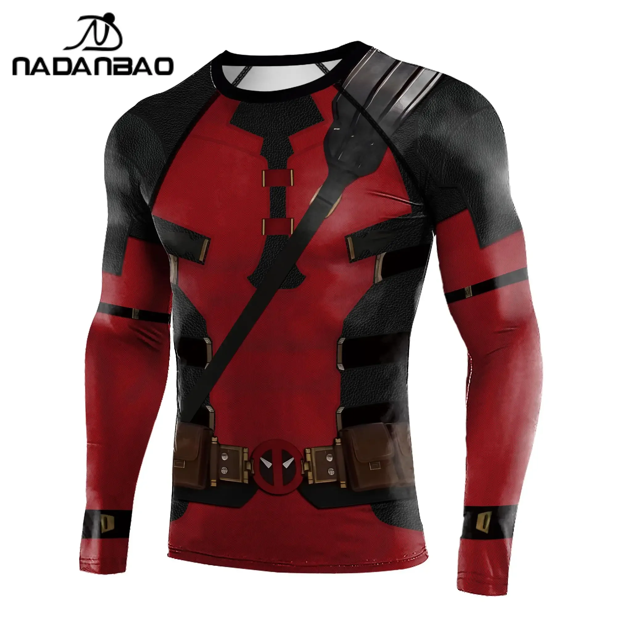 Rash Guard Cosplay Deadpool Wolverine Print Compression Shirts for Men Long Sleeve Rash Guards Gym Workout Strech Fitness Tees