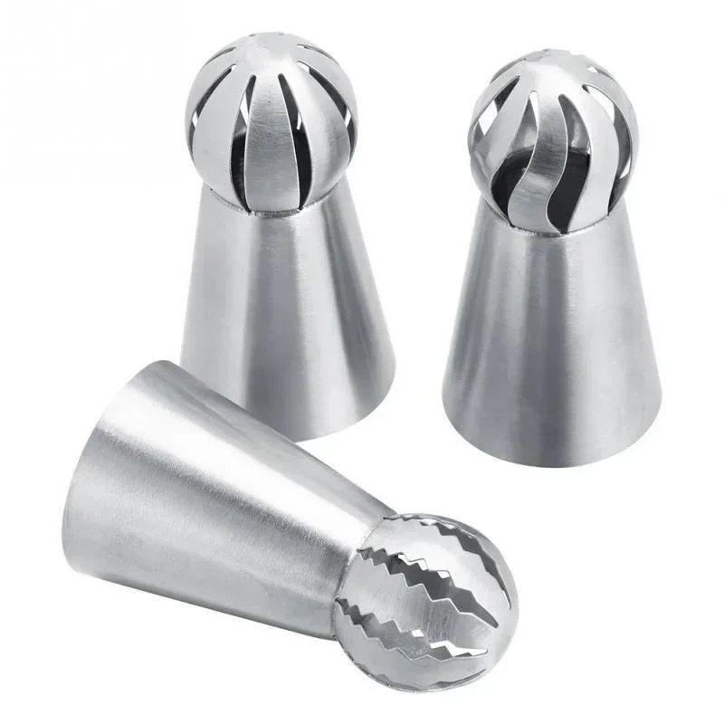 3Pcs/Set Stainless Steel Pastry Nozzle Russian Ball Pastry Nozzles Russian Icing Piping Nozzle Tips Cake Decoration Tools,cake decorating tip set,cake icing nozzles,baking nozzle set,cake decorating nozzle set
