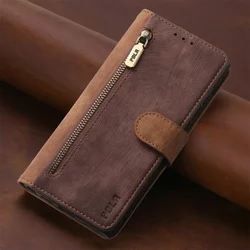 Luxury Leather Flip Case with Zipper Wallet & RFID Protection for Nokia C32 (Brown)