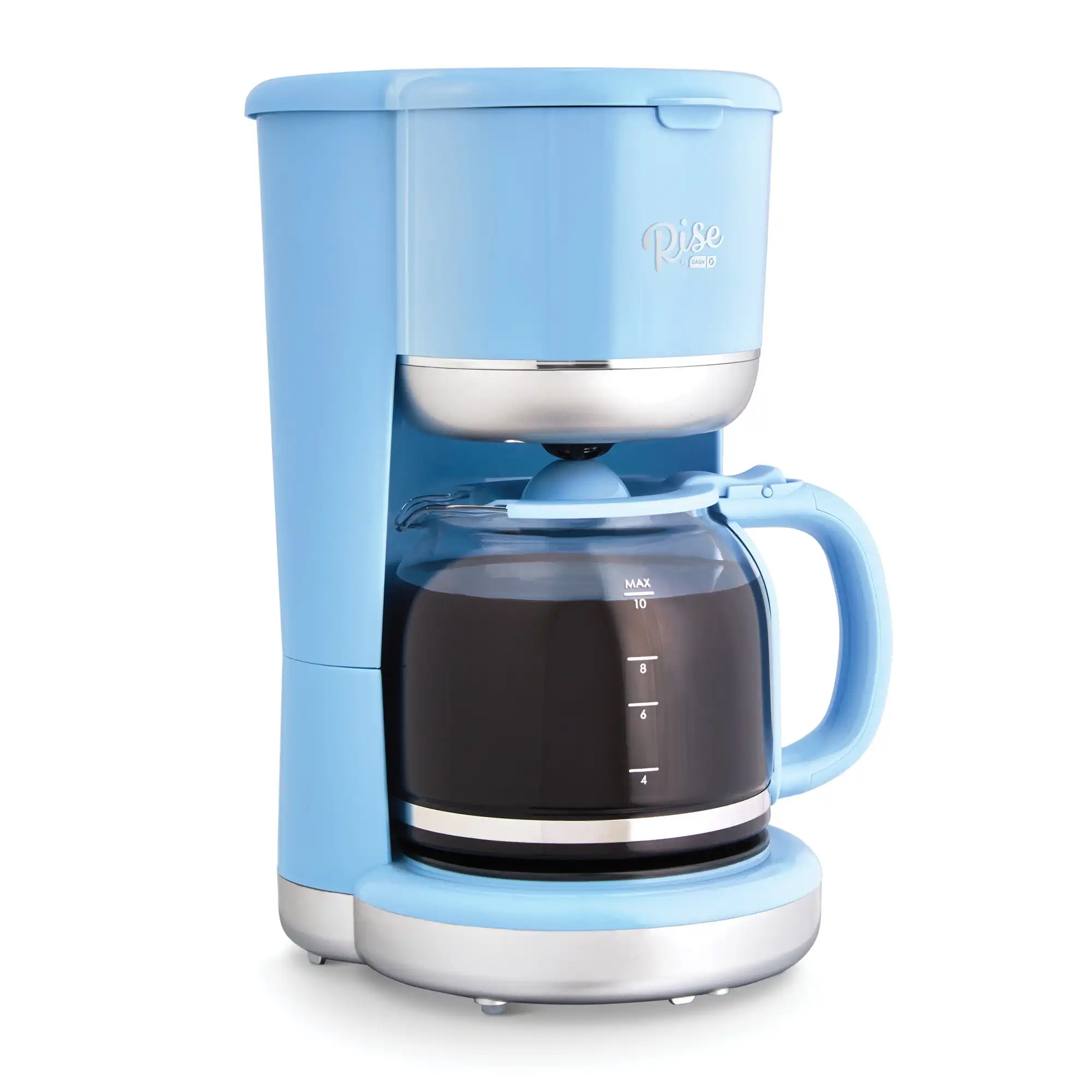 

Rise By Dash Drip Coffee Maker, Reusable Mesh Filter Basket Glass Carafe 10 Cups - Blue Coffe Machine