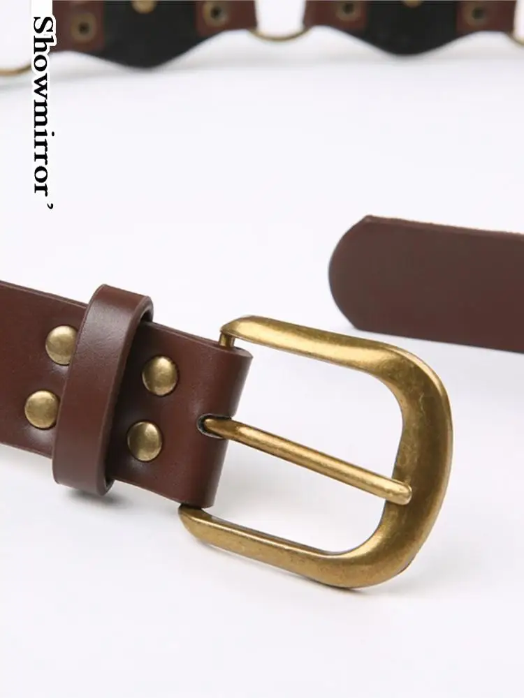 Vintage Pu Leather Female Belts For Dresses Brown Waist Belt Bohemian Style Metal Buckle Waistband Fashion Women Accessories