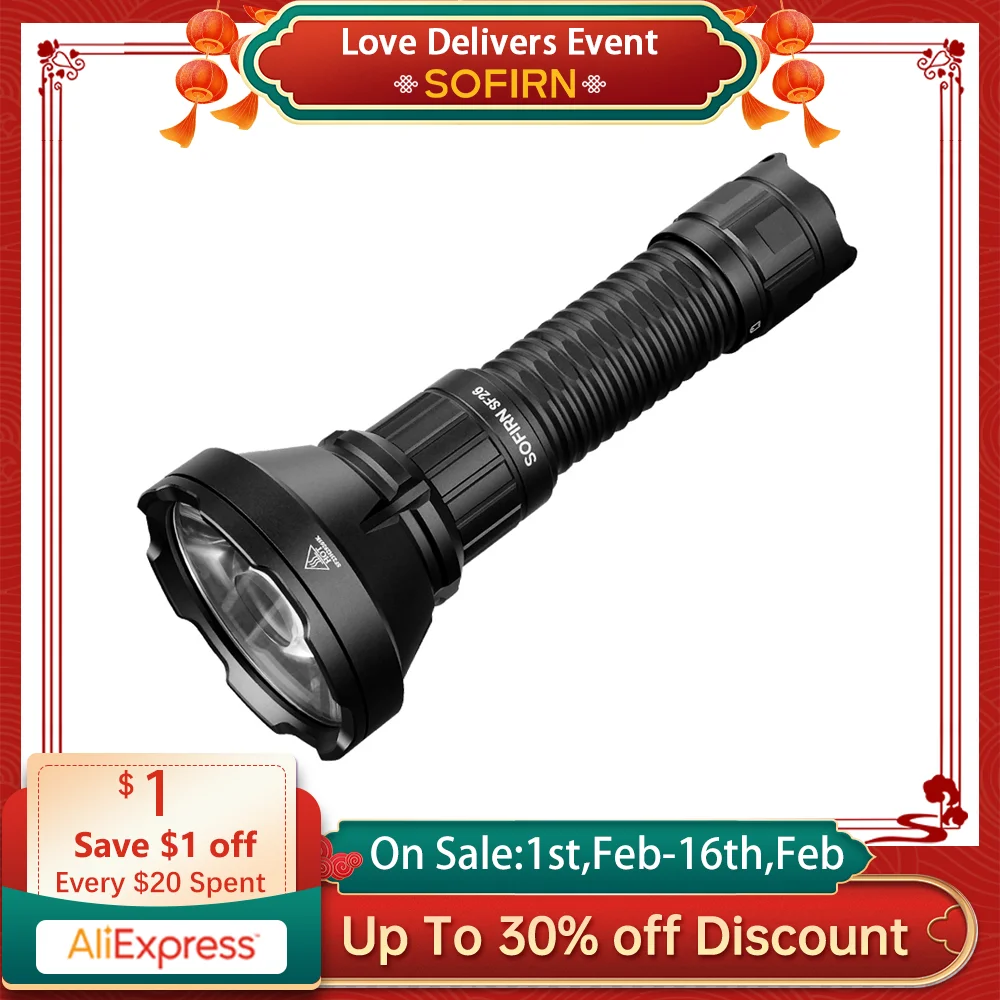 Sofirn SF26 21700 Tactical Flashlight 2000lm 964m Long-Range USB C Rechargeable Torch with Double Tail Switch IPX-8