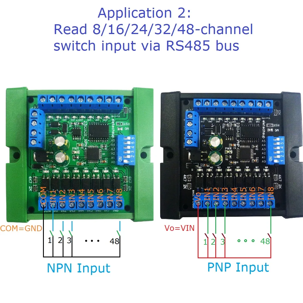 32CH NPN/PNP 광학 절연 입력 및 32CH 300MA NPN 솔리드 스테이트 릴레이 출력 RS485 모드버스 RTU PLC IO 확장 보드, 2 개