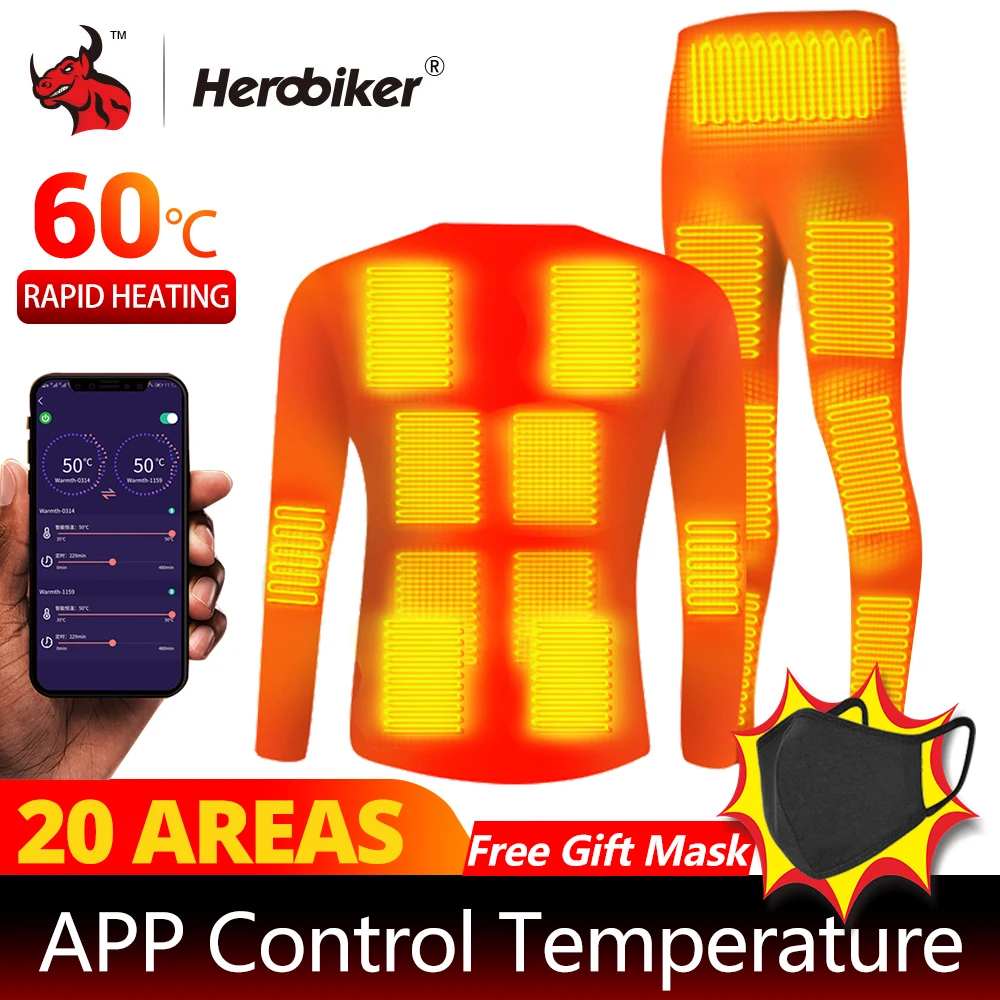 Winter Heated Underwear Suit Smart Phone App Control Temperature Usb