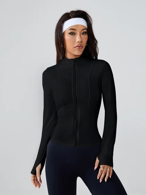 Women's Long-Sleeve Fitted Athletic Jacket for Spring & Fall - Ideal for Running, Gym Workouts & Yoga