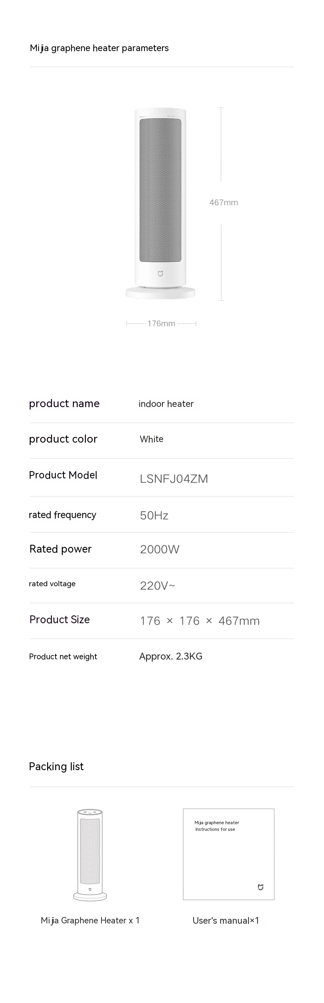 Xiaomi Mijia Graphene Heater 2000W PTC Fast Ceramic Heating with Mijia APP description image 7