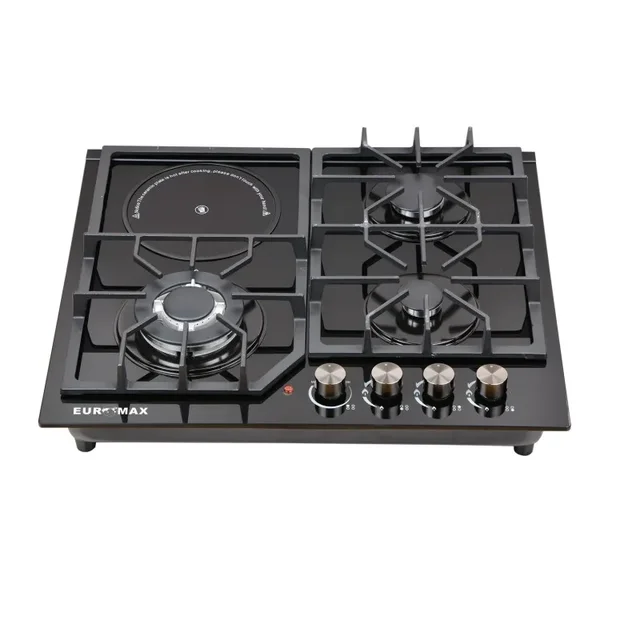 Factory OEM ODM 3 Gas & 1 Electric Gas Cooker 4 Burners Built-In Glass Cooktops LPG/NG Gaz Stove Parts Cook Top Gas Hobs 2