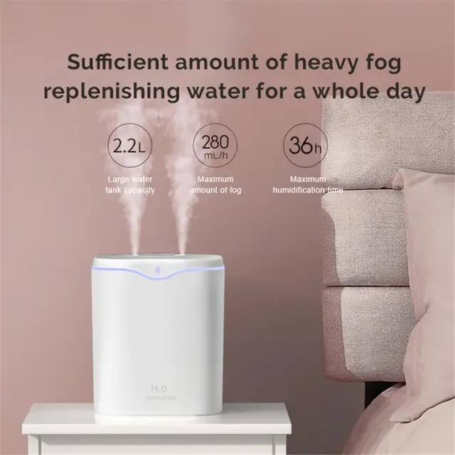 2200ML USB Air Humidifier Double Spray Port Essential Oil Aromatherapy Humificador Cool Mist Maker Fogger Purify + Fan 4