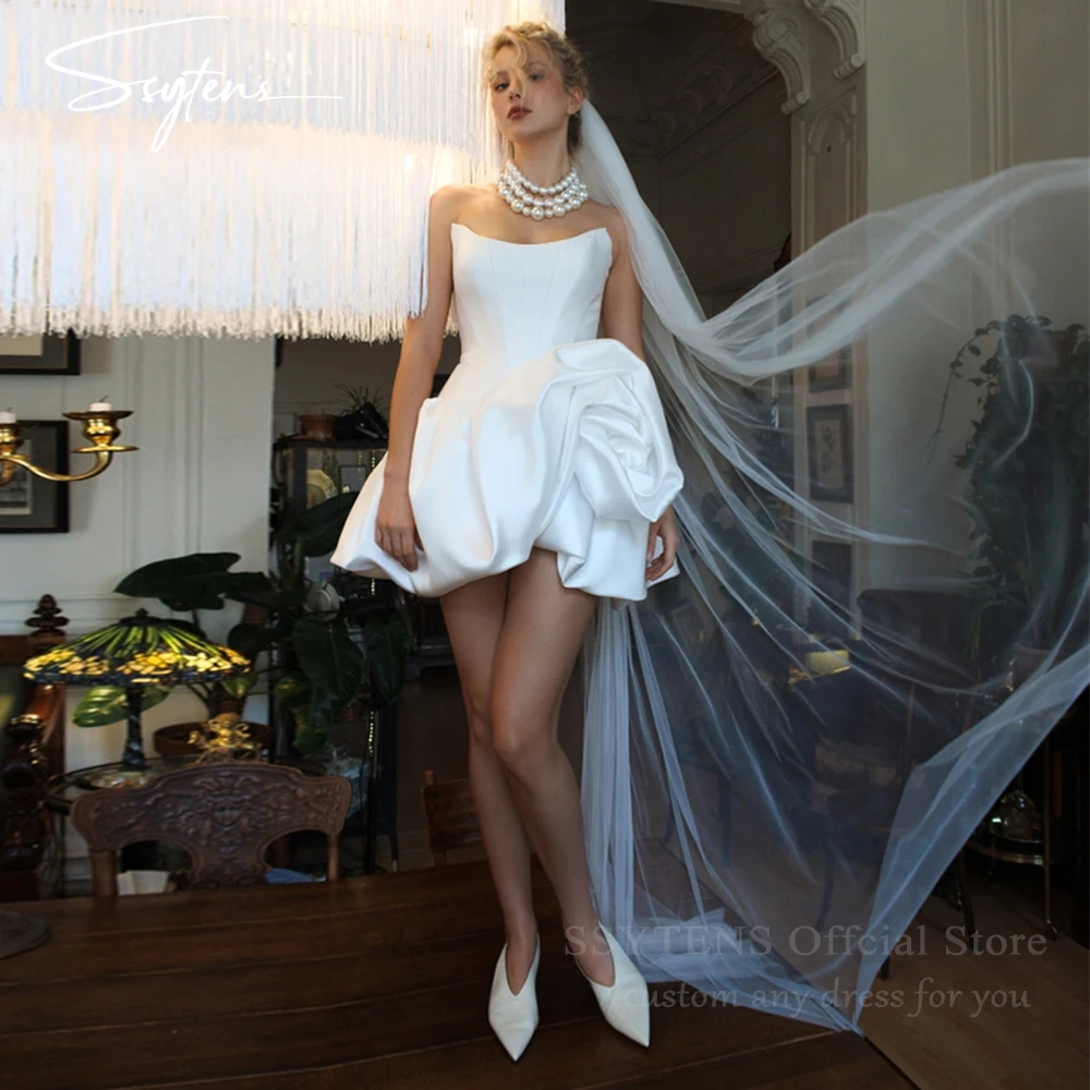 Chic Short Wedding Dresses Sleeveless Strapless A Line Bridal Gown ...