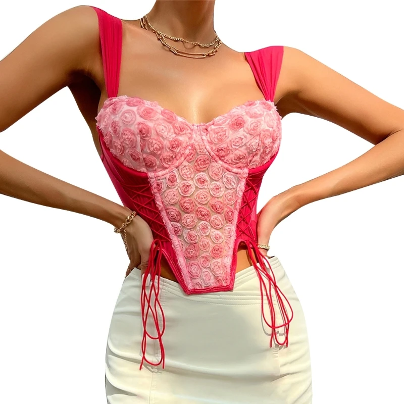 

Womens Lace Casual Camisole Cami Crop Tanks Tops Lingeries Bustier Spaghetti Strap Crop Top Y2k Vest