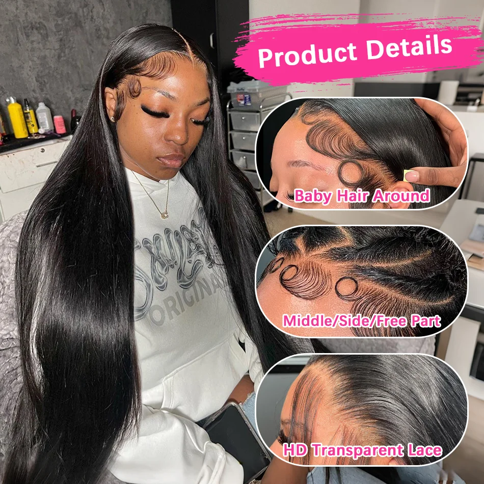 Lakeisha Glueless Wig 13x6 HD Lace Front Human Hair Wig 13x4 30 40Inches Bone Straight Human Hair Wigs Brazilian Pre Plucked view 4
