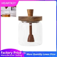 Honey Storage Jar with Wooden Lid, Glass Honey Dispenser Pot Built-in Stirrer for Storing Jam, Kitchen Food Storage Container 1