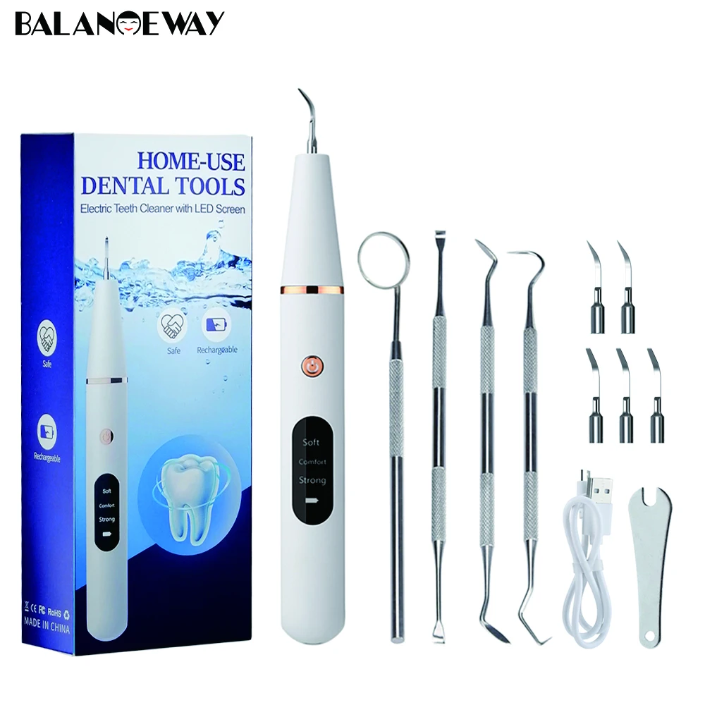 Ultrasonic Dental Scaler Tartar Stains Cleaner Teeth Whitening Cleaning Household Tartar Calculus Plaque Stains Remover with LED vvdental ultrasonic dental scaler with 5 tips for teeth cleaning whitening oral care equipment dentistry hygiene tools