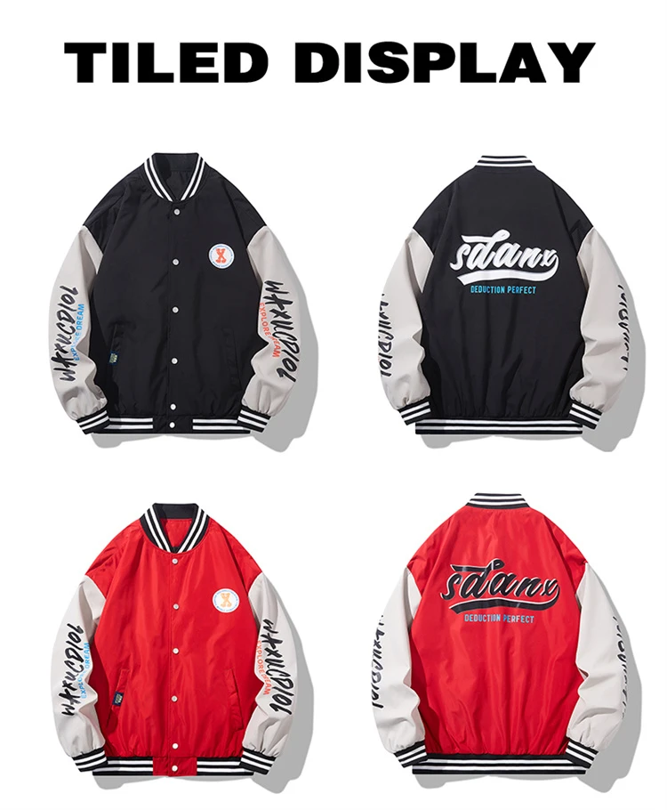 Varsity Single Breasted Baseball Jacket Men 2022 Autumn Japanese Letters Print Streetwear Hip Hop Patchwork Bomber Jackets Coat men's coats & jackets