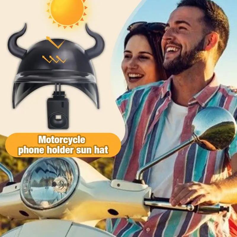 Motorcycle Phone Holder Sun Hat with Helmet Rainproof Horned Helmet shape Cellphone Stand Adjustable Motorcycle Phone Support