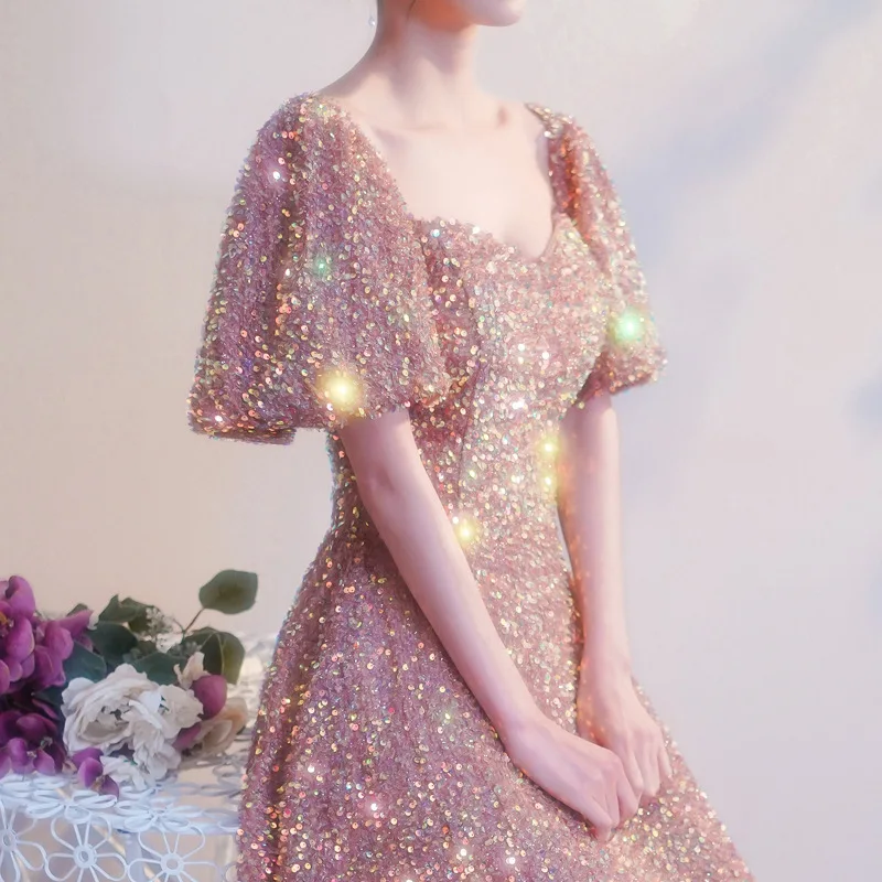 Sequined evening gown for women 2024 new style small temperament chorus performance costume host banquet dress