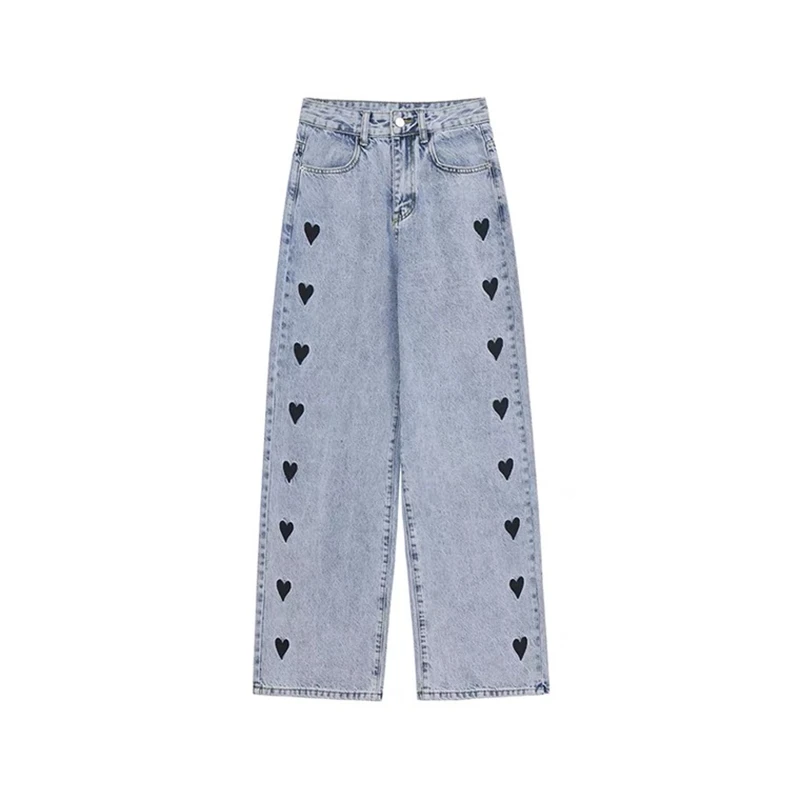 old navy jeans Heart Printed Jeans Women Chic Vintage High Waist Harajuku Aesthetic Loose Denim Pants Streetwear 90s All-Match Mujer Trousers miss me jeans