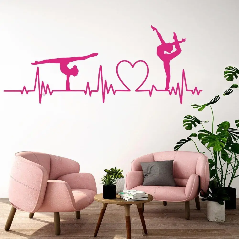 Gymnast Heartbeat Dancer Wall Sticker Girl Room Kids Room Heart Dancing Player Wall Decal Bedroom Living Vinyl Decor
