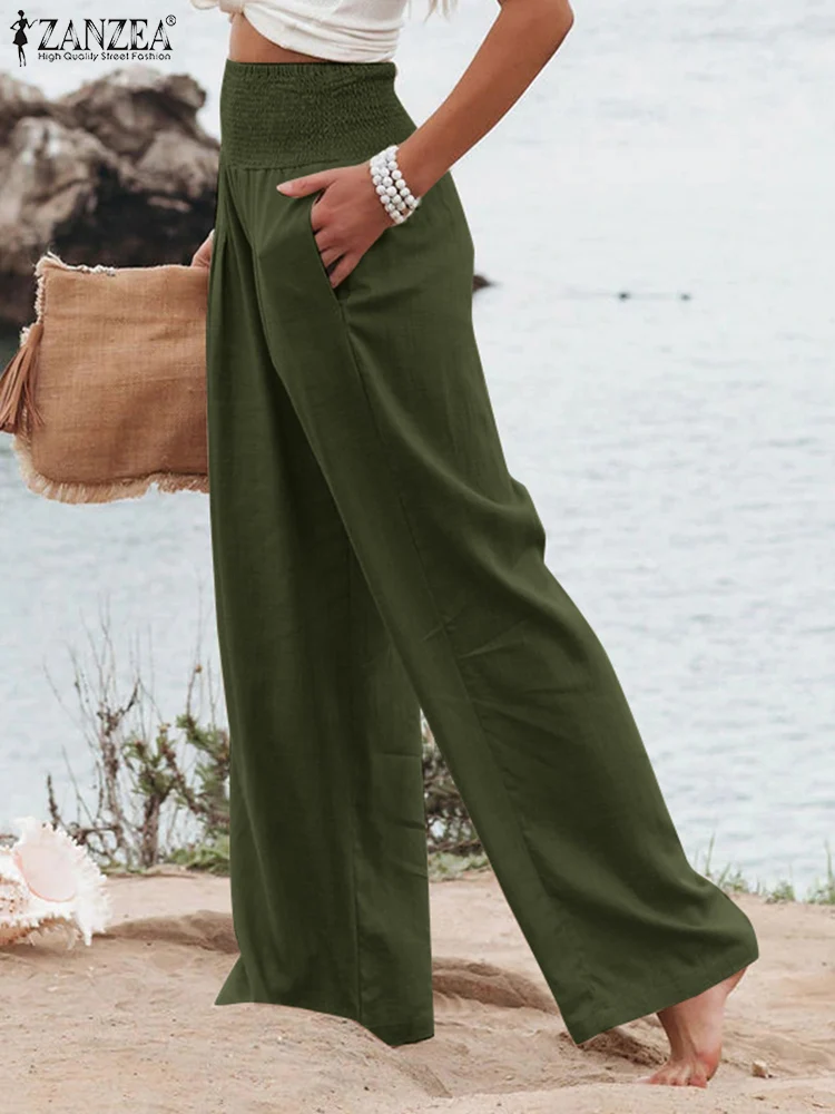 Zanzea Elegant Women High Waist Wide Leg Trousers Summer Long Pants Fashion  Solid Work Ol Pantalon Oversize Elegant Palazzo - Pants & Capris -  AliExpress