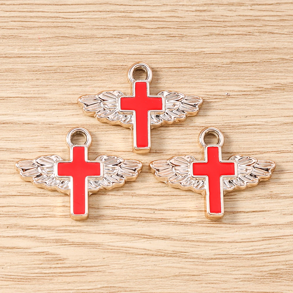 Tusember 10 Stück 26 mm Emaille-CCB-Flügel-Kreuz-Anhänger für DIY-Schmuckherstellung, Zubehör, Kreuze, Ohrringe, Halsketten – Detail 6