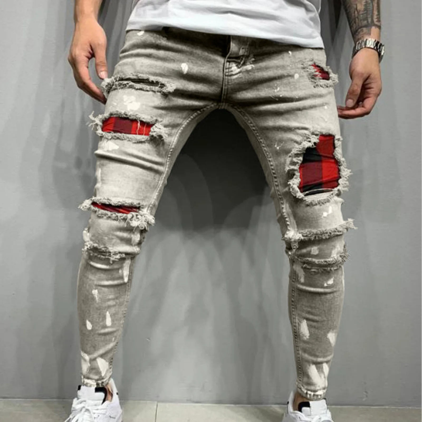 

Men's Ripped Jeans Fashion Street Style Skinny Jeans Trouser Male Vintage Hole Torn Jeans Hip Hop Slim Fit Pencil Denim Pants