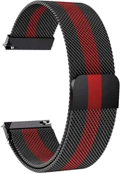 Sleek Milanese Metal Loop Watch Strap, Adjustable 20mm/22mm Band for 20mm watch band (Black red)